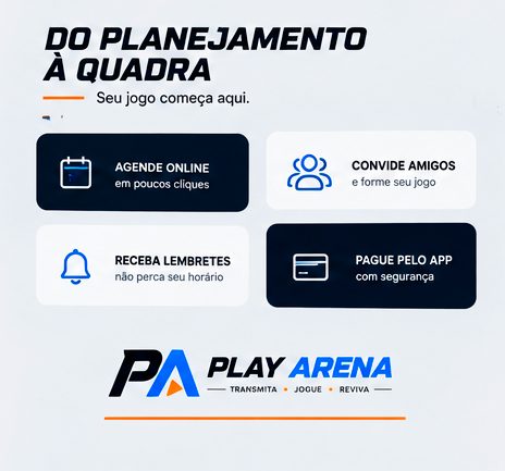 Steps do app Play Arena: agende online, convide amigos, receba lembretes e pague pelo app