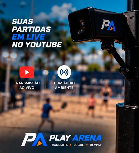 Câmera da arena transmitindo as partidas ao vivo no YouTube com áudio ambiente